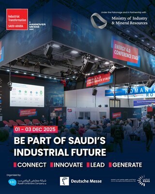 2025 年沙地阿拉伯工業轉型展覽會 (Industrial Transformation Saudi Arabia 2025) 匯聚環球業界領袖，促進交流、激發創新，共同引領沙地阿拉伯的工業轉型進程。展期為 12 月 1 日至 3 日