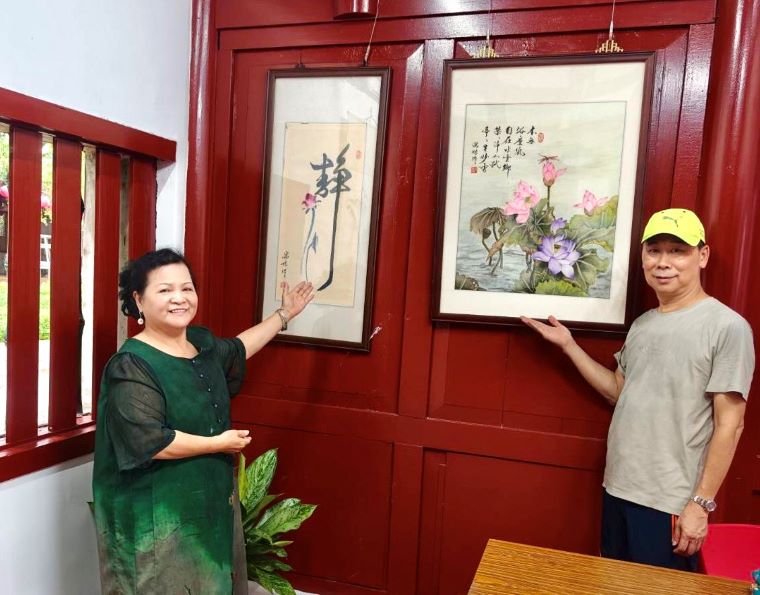 《圖說》樹林區客家鄉親會主辦書畫展於農村公園展出。〈板橋區公所提供〉